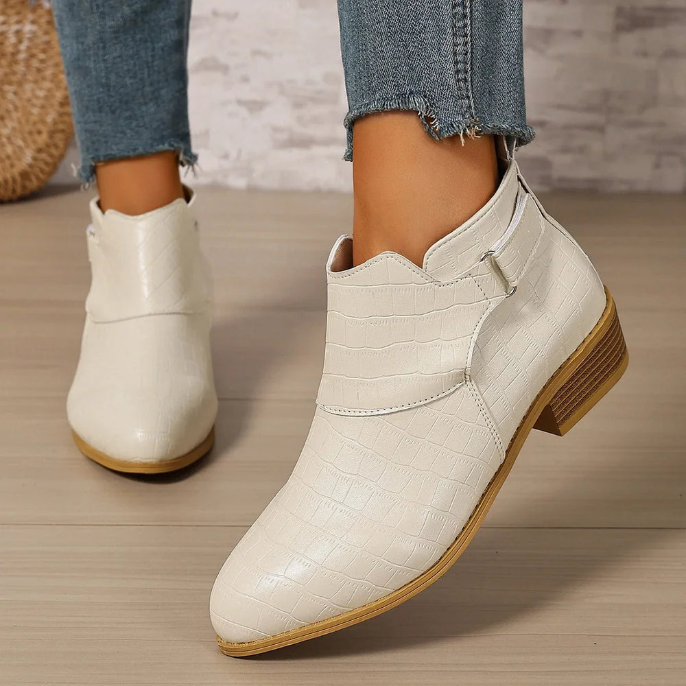 Maëlys – Croc-Effect Orthopedic Ankle Boots with Low Block Heel