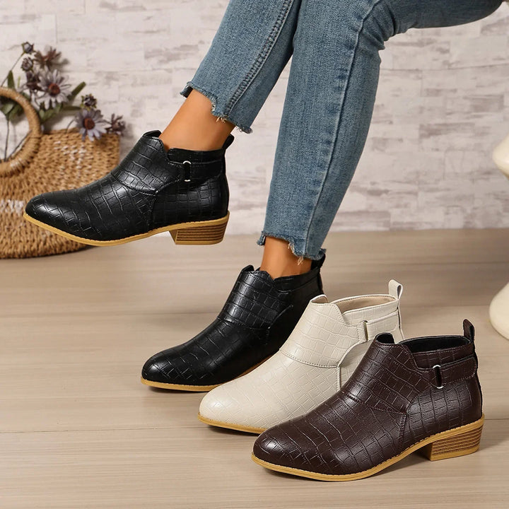 Maëlys – Croc-Effect Orthopedic Ankle Boots with Low Block Heel