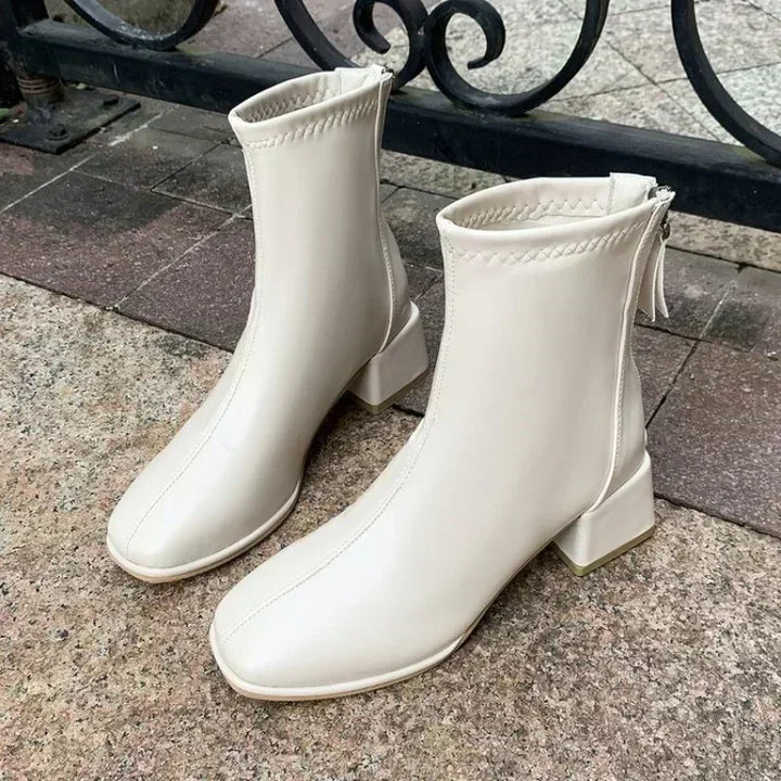 Victoire – Block Heel Ankle Boots with Back Zipper