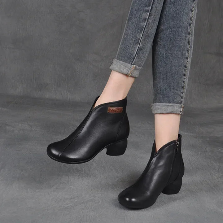 Bérénice – Retro Leather Orthopedic Ankle Boots with Block Heel