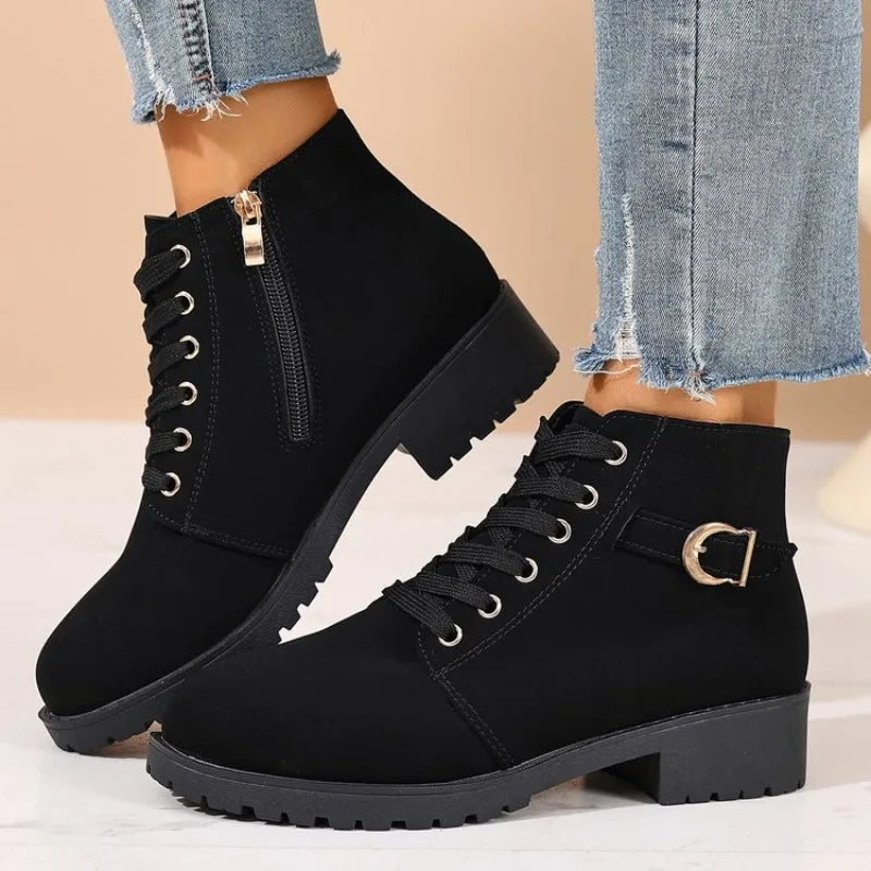 Solène – Lace-Up Combat Ankle Boots with Zip