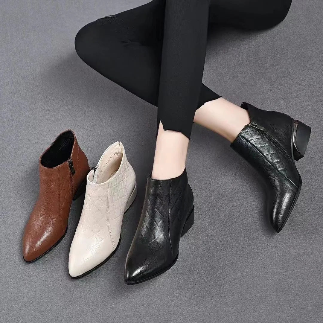 Apolline – Pointed-Toe Orthopedic Ankle Boots with Low Square Heel