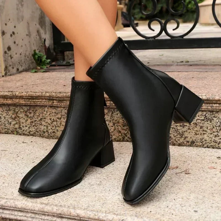 Victoire – Block Heel Ankle Boots with Back Zipper