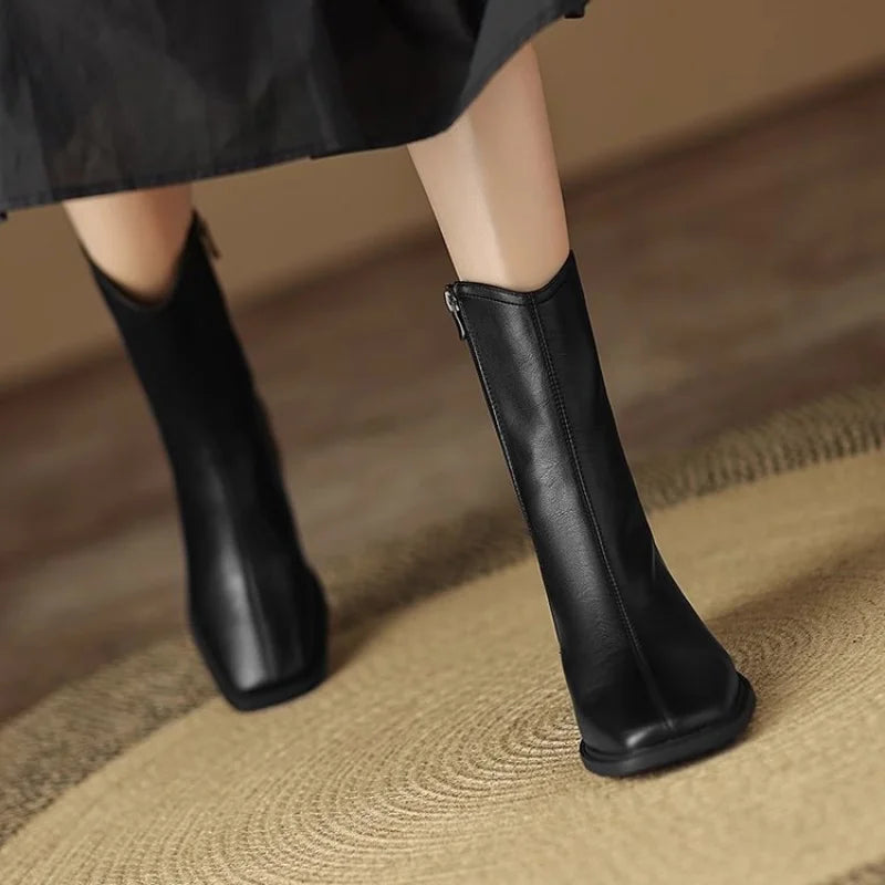 Joséphine – Square-Toe Orthopedic Ankle Boots with Block Heel