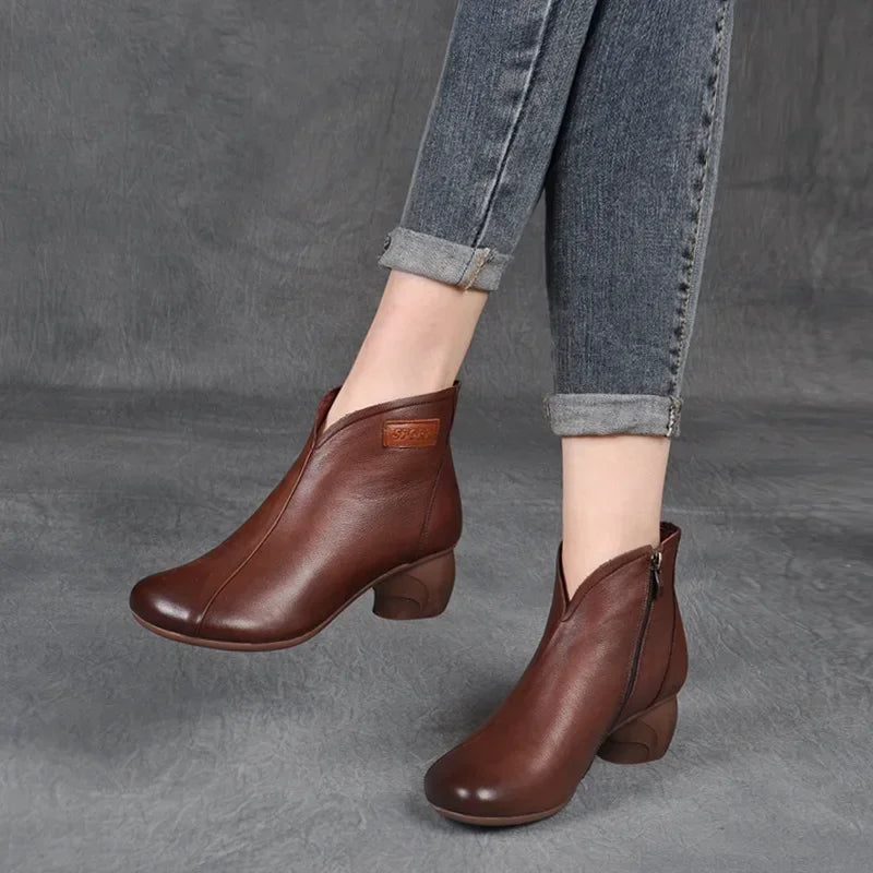 Bérénice – Retro Leather Orthopedic Ankle Boots with Block Heel