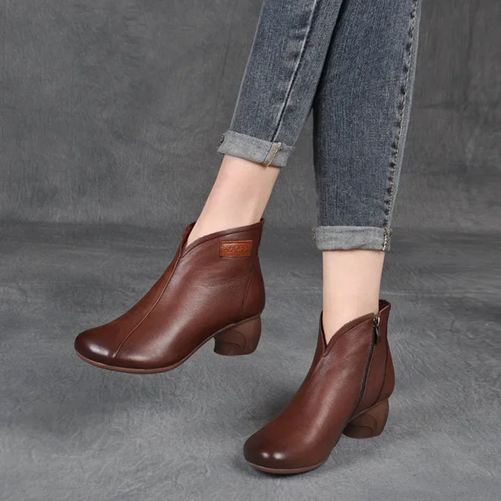 Bérénice – Retro Leather Orthopedic Ankle Boots with Block Heel