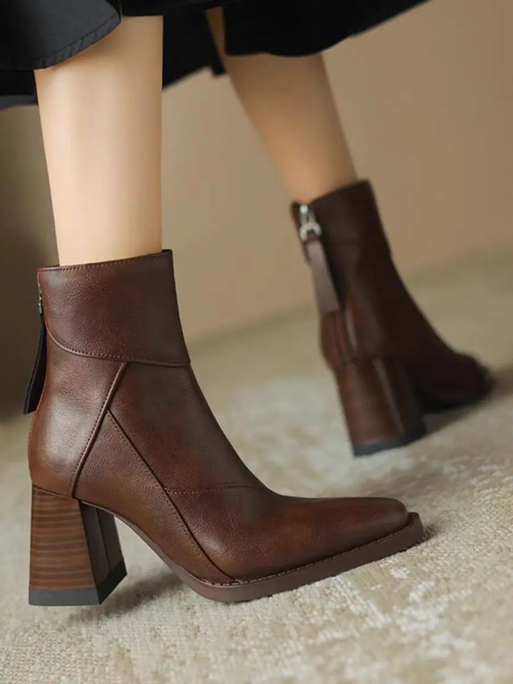 Eugénie – Orthopedic Square-Toe Ankle Boots with Back Zip