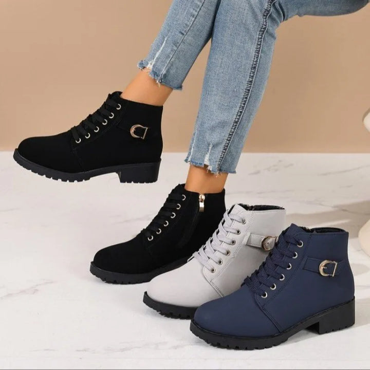 Solène – Lace-Up Combat Ankle Boots with Zip