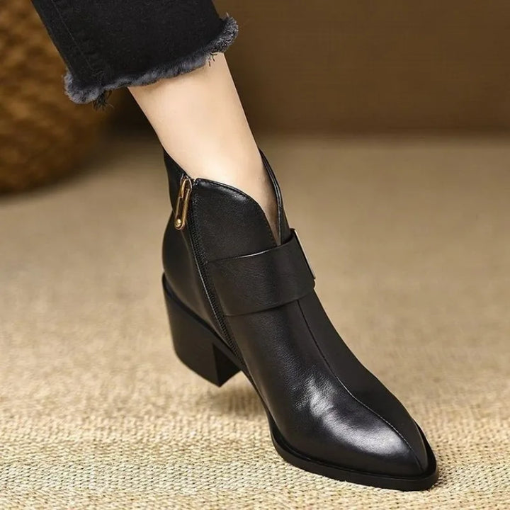 Bérénice – Pointed Orthopedic Ankle Boots with Gold Buckle