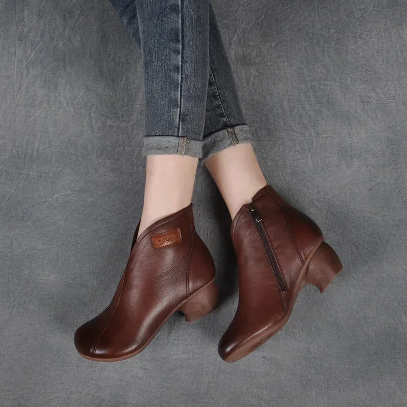 Bérénice – Retro Leather Orthopedic Ankle Boots with Block Heel