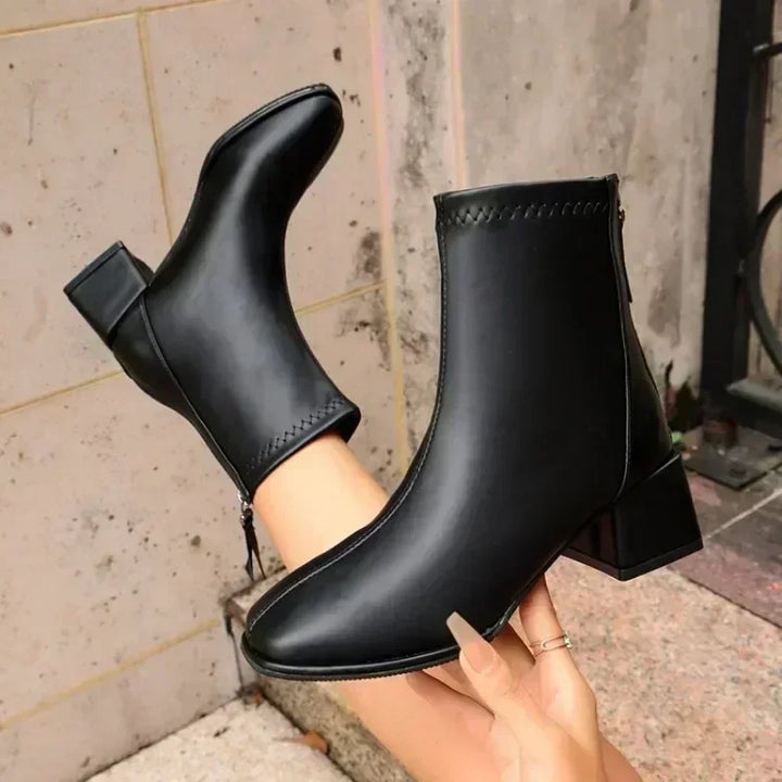 Victoire – Block Heel Ankle Boots with Back Zipper