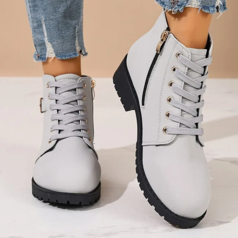 Solène – Lace-Up Combat Ankle Boots with Zip