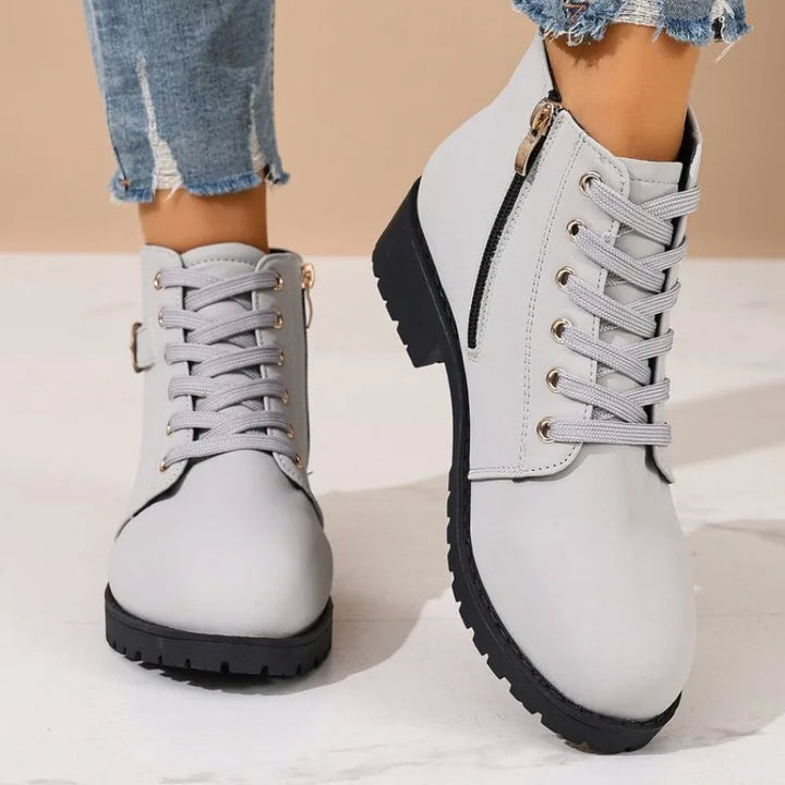 Solène – Lace-Up Combat Ankle Boots with Zip