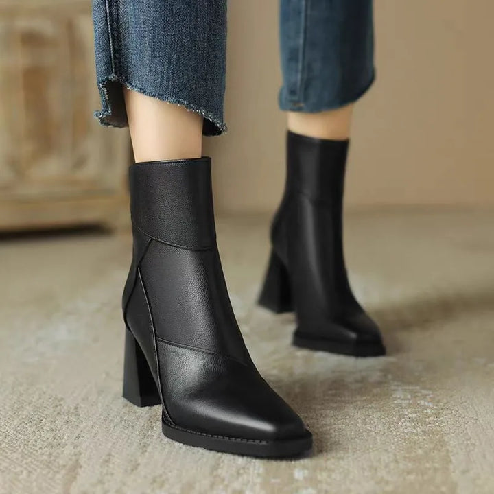 Eugénie – Orthopedic Square-Toe Ankle Boots with Back Zip