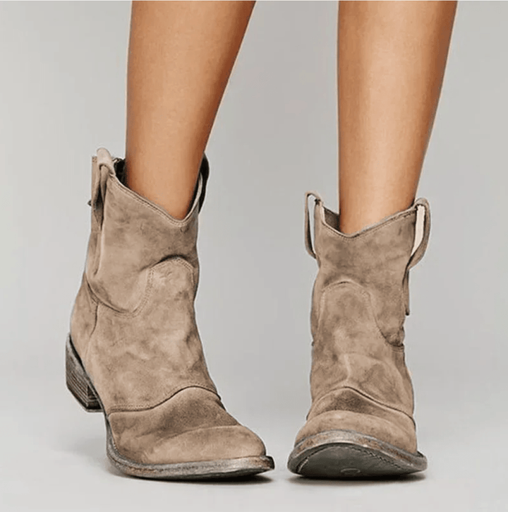 Delphine – Faux Suede Ankle Boots with Side Zip