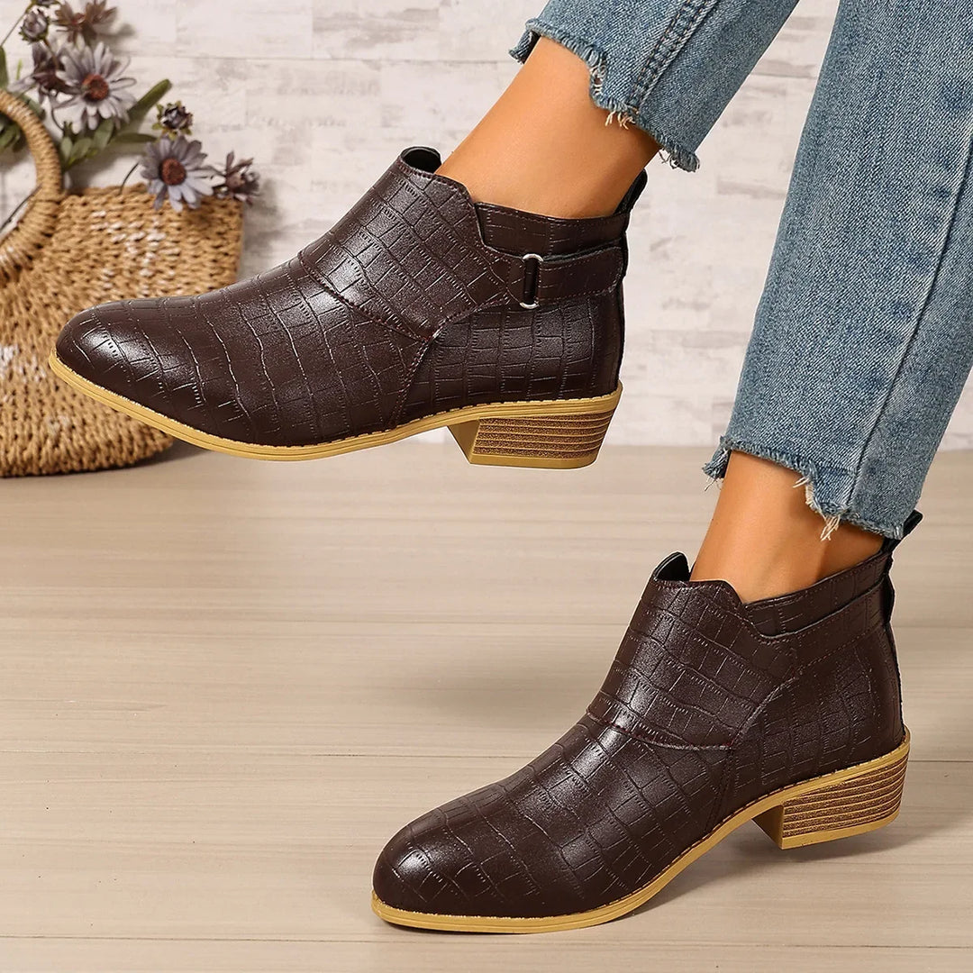 Maëlys – Croc-Effect Orthopedic Ankle Boots with Low Block Heel