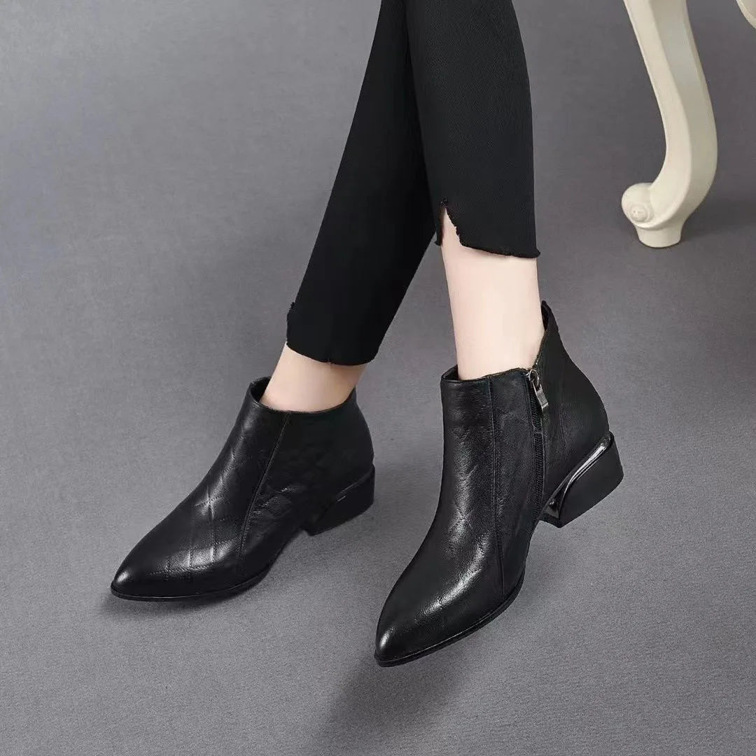 Apolline – Pointed-Toe Orthopedic Ankle Boots with Low Square Heel