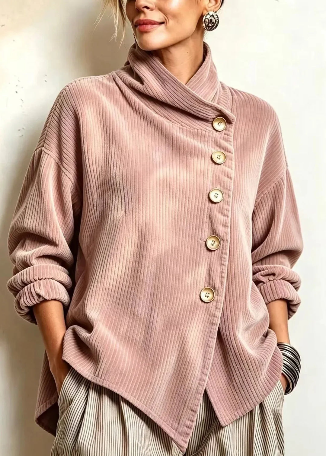 AMBER | Corduroy button-up top - Rose