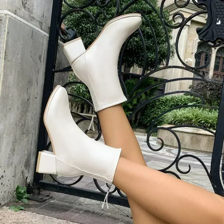 Victoire – Block Heel Ankle Boots with Back Zipper