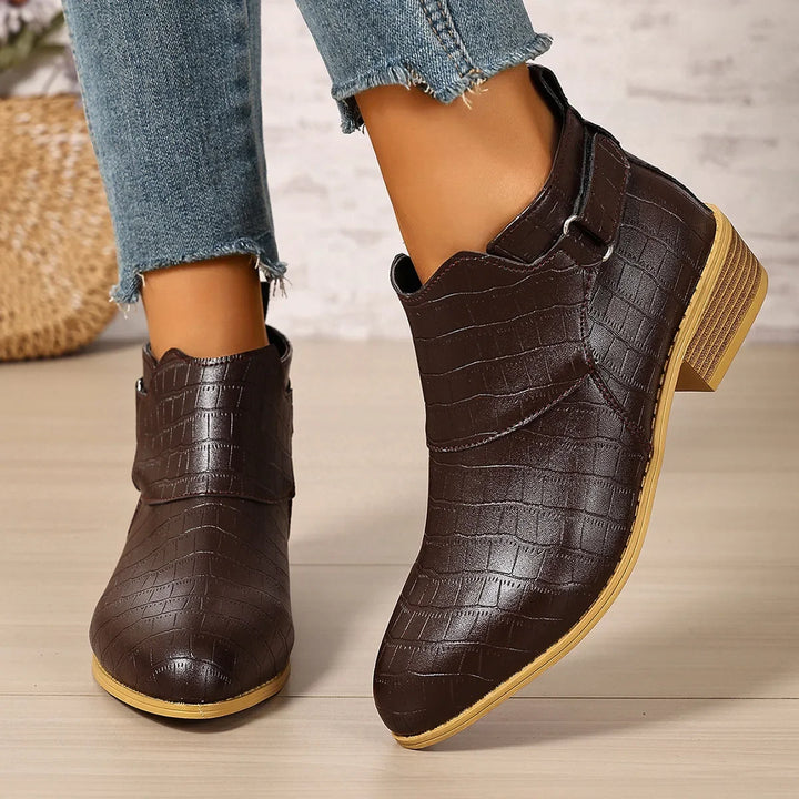 Maëlys – Croc-Effect Orthopedic Ankle Boots with Low Block Heel