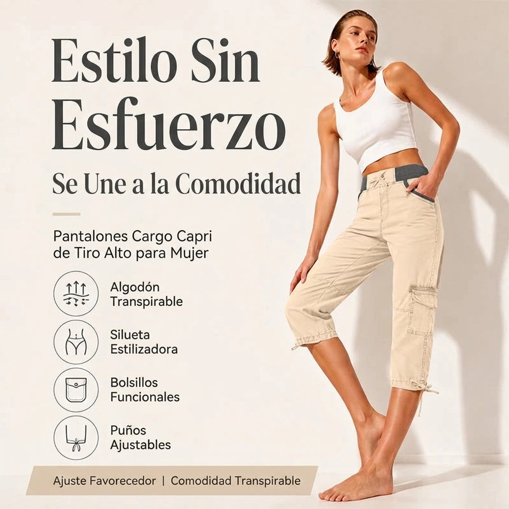 Abril - High-waisted capri cargo trousers