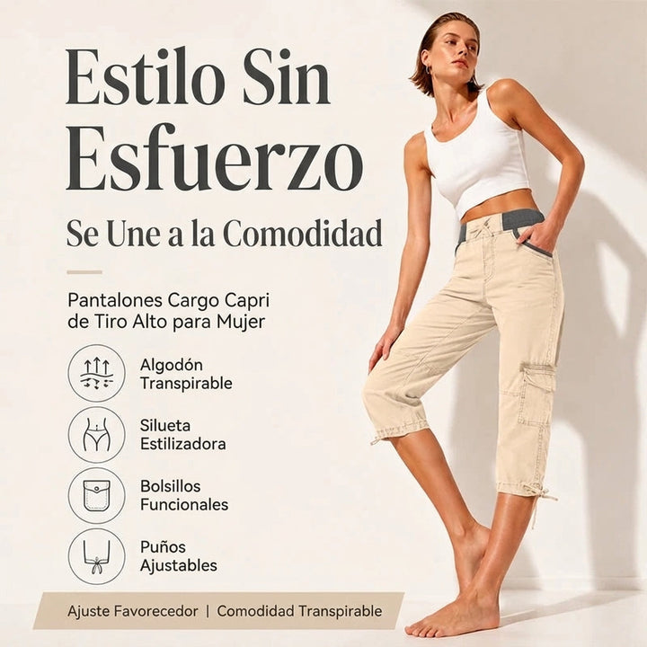 Abril - High-waisted capri cargo trousers