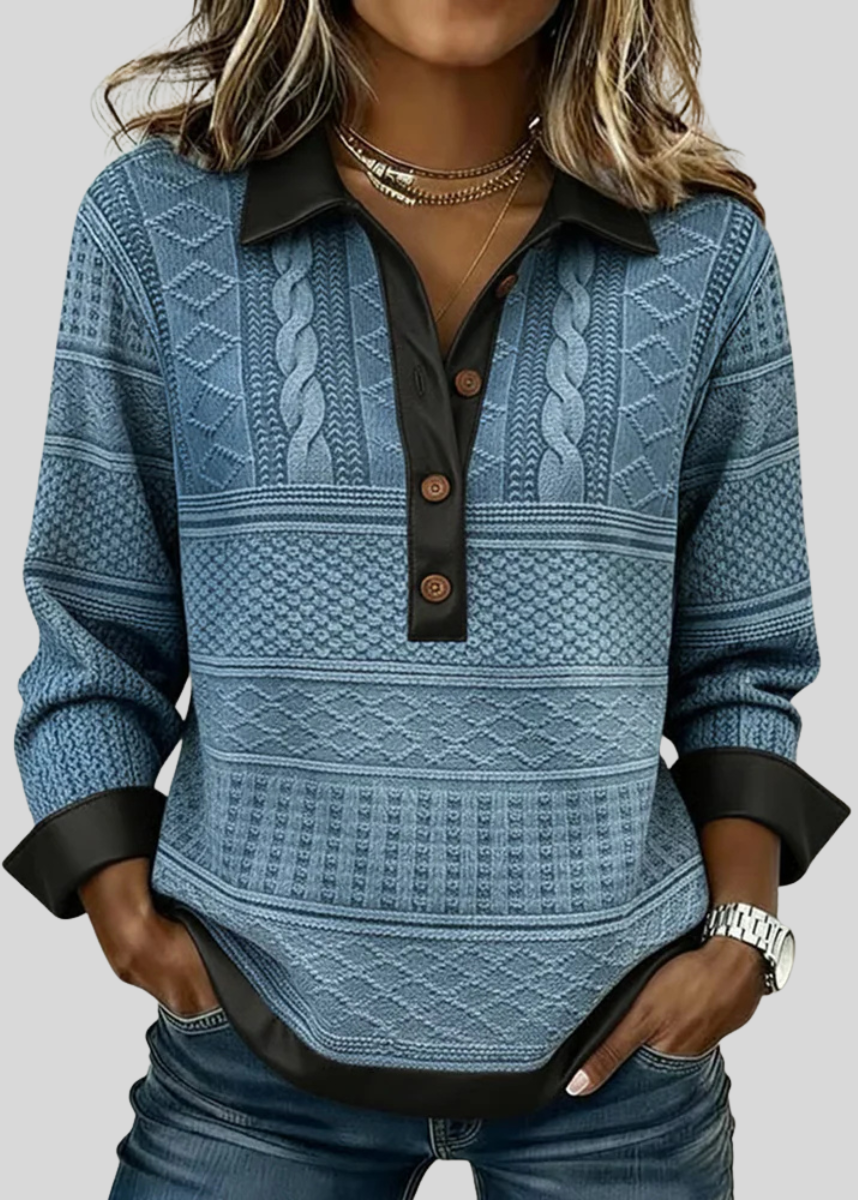 VIVIAN | Collared sweatshirt with button placket - Blue