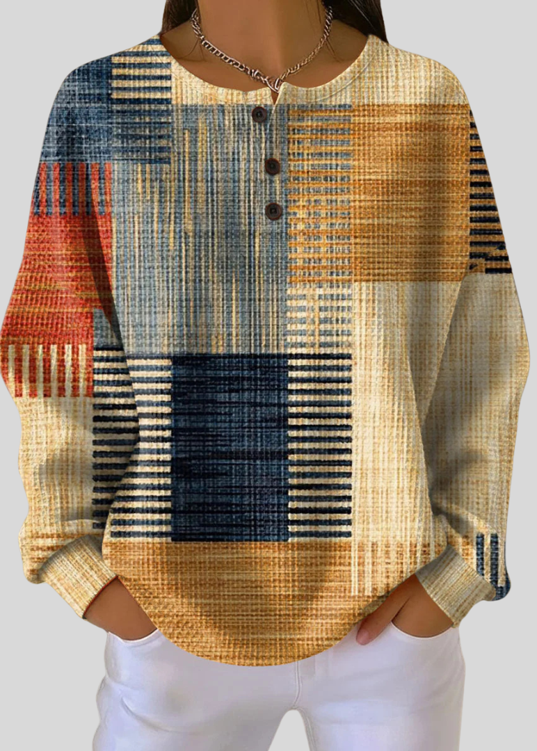 AUBREY | Waffle-knit sweatshirt with patchwork print - Yellow