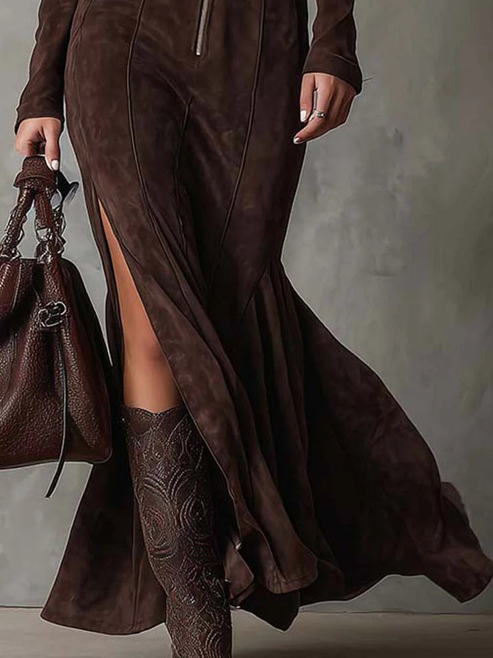 Marceline | Belted Zip-Front Maxi Dress