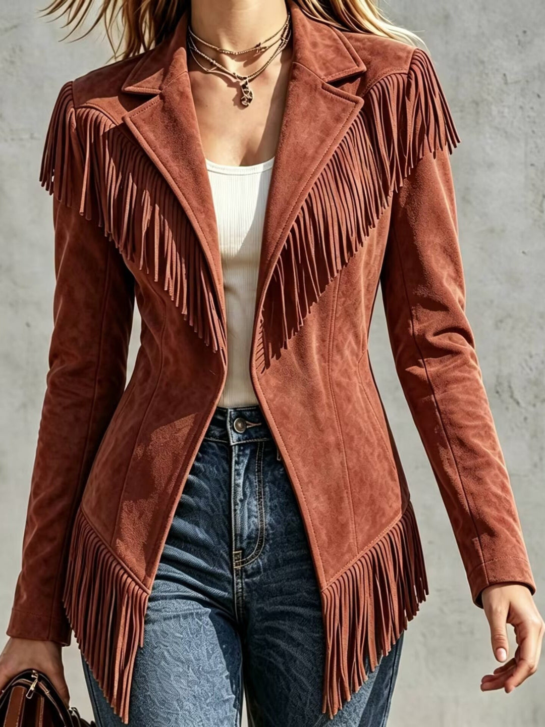 Lucienne – Faux Suede Fringe Jacket