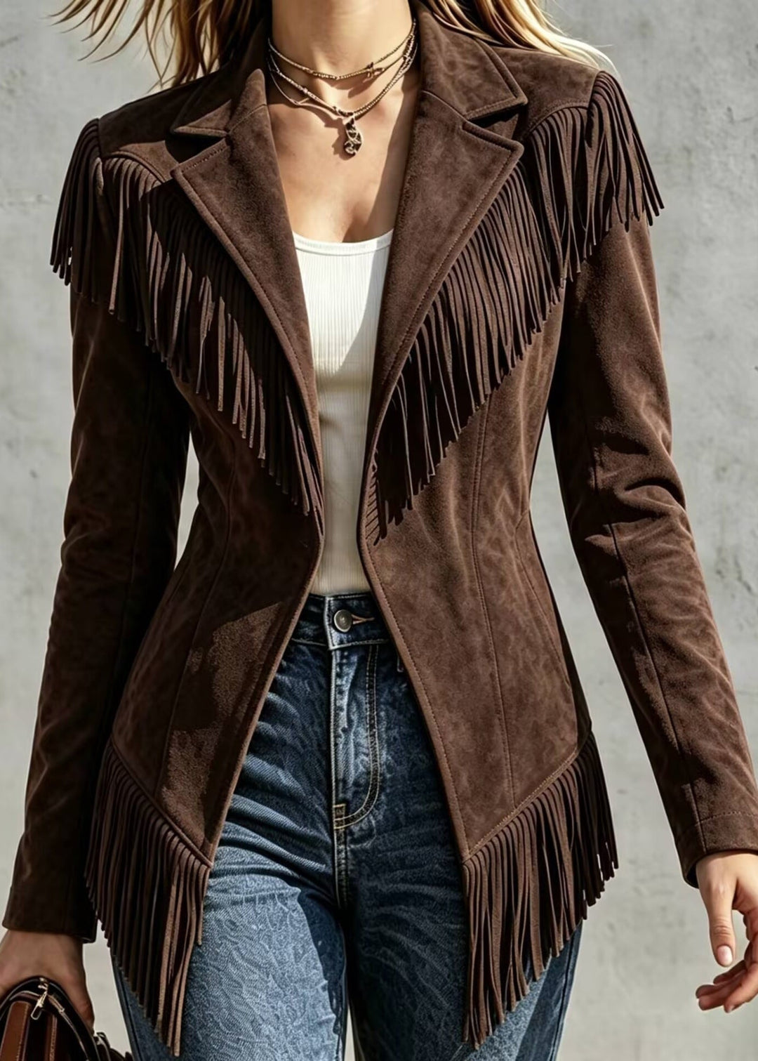 Lucienne – Faux Suede Fringe Jacket