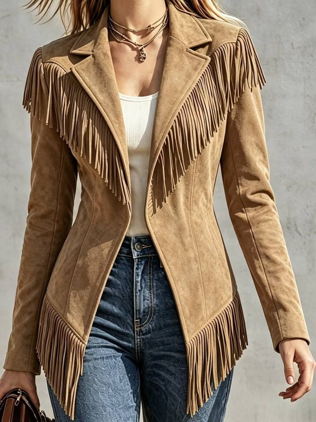 Lucienne – Faux Suede Fringe Jacket