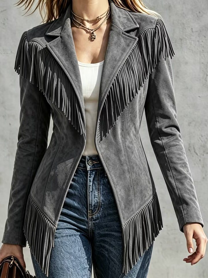 Lucienne – Faux Suede Fringe Jacket