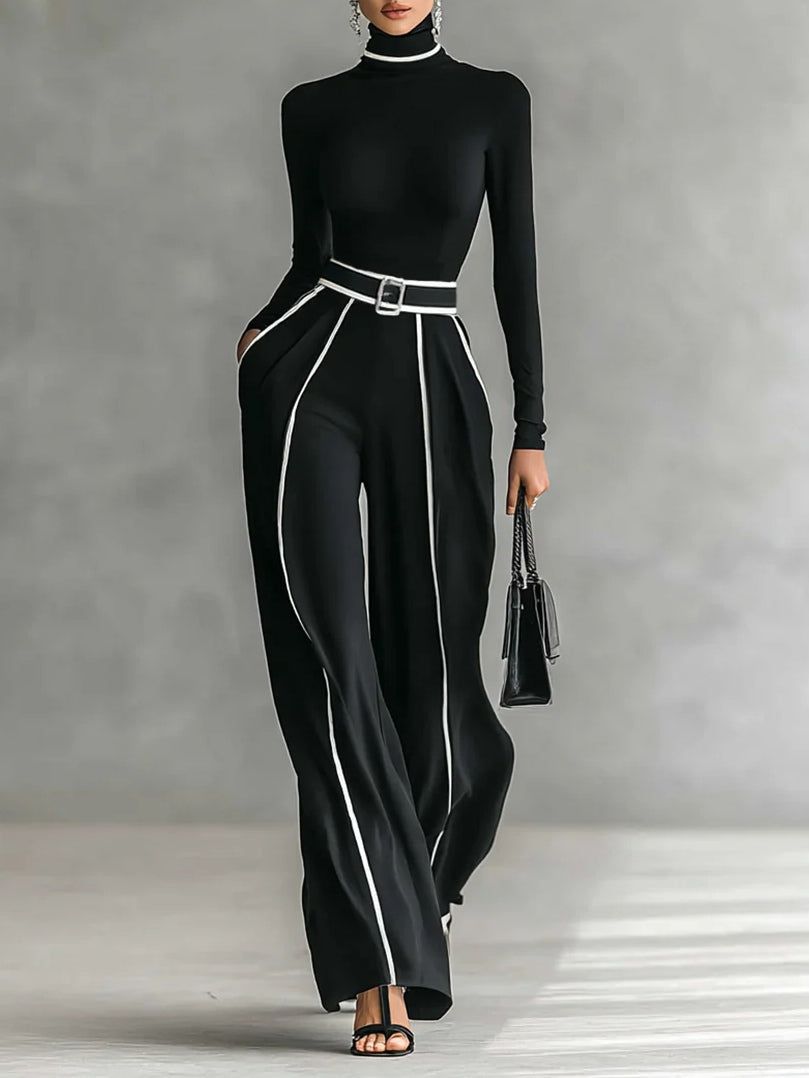 Emma | Elegant High Neck Set with Wide-Leg Pants
