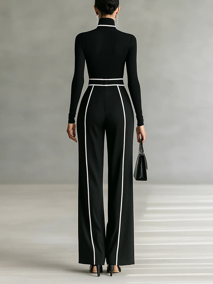 Emma | Elegant High Neck Set with Wide-Leg Pants