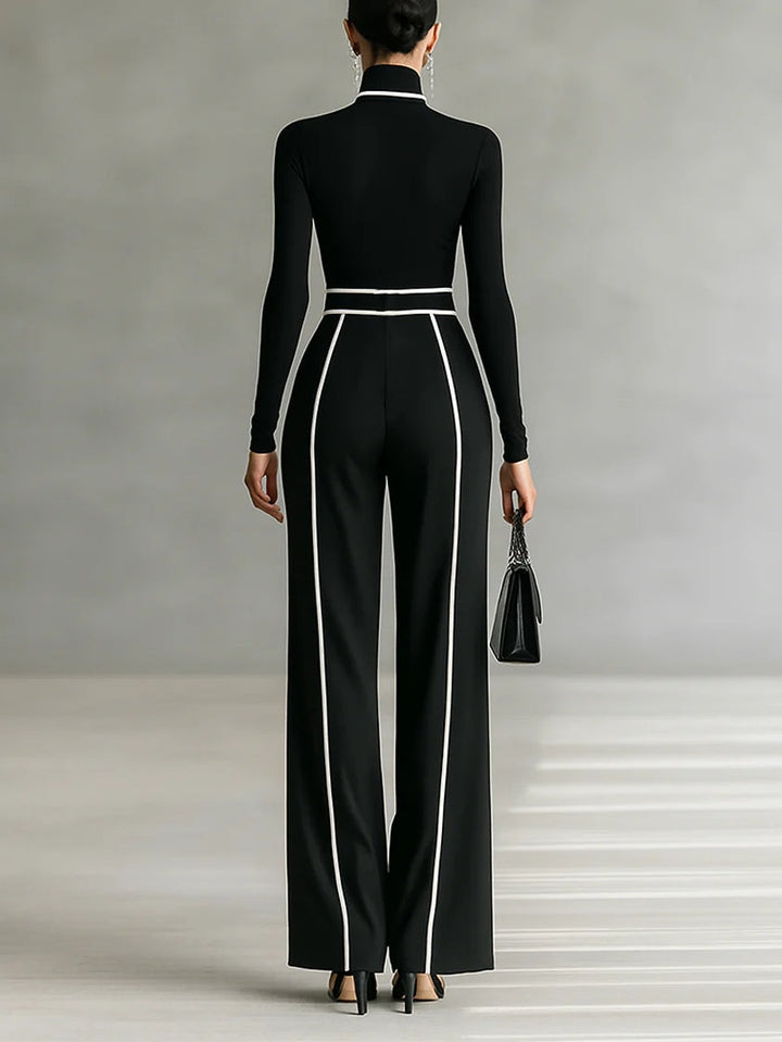 Emma | Elegant High Neck Set with Wide-Leg Pants