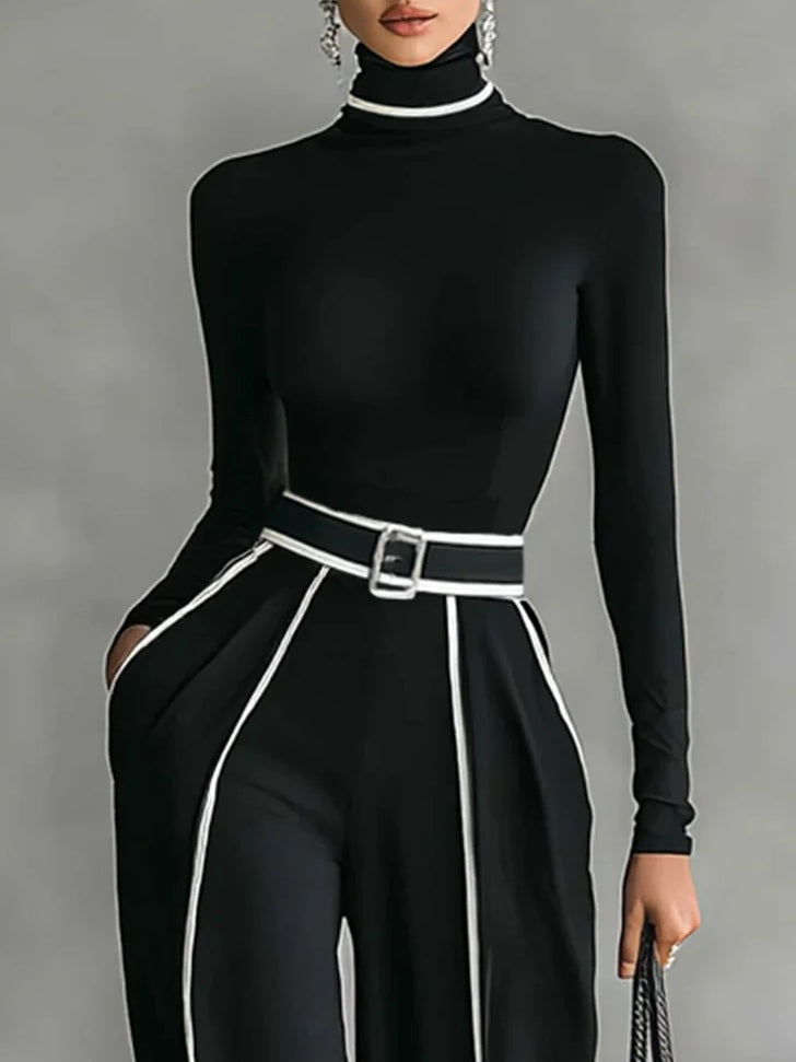 Emma | Elegant High Neck Set with Wide-Leg Pants