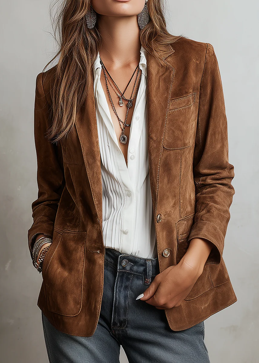 Pascale – Vintage Brown Faux Suede Blazer