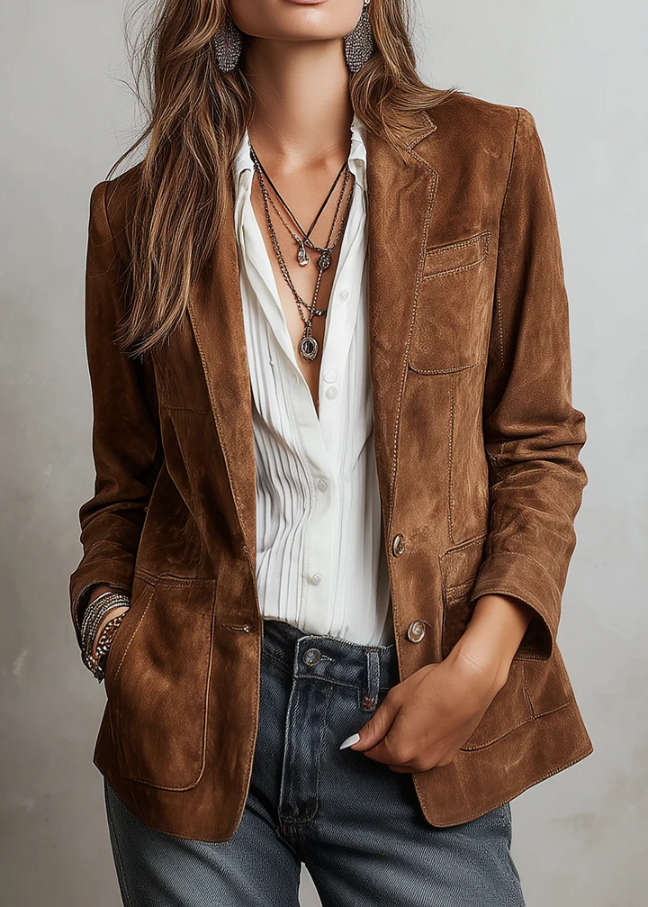 Pascale – Vintage Brown Faux Suede Blazer