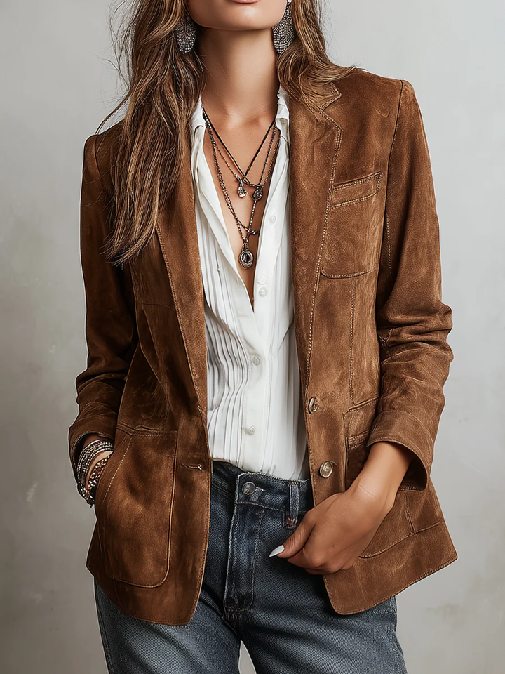 Apolline – Suede Jacket with Contrast Stitching