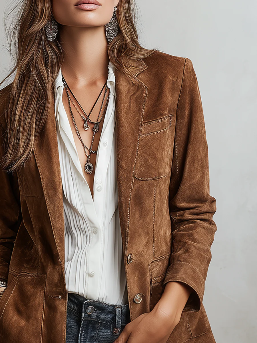 Pascale – Vintage Brown Faux Suede Blazer
