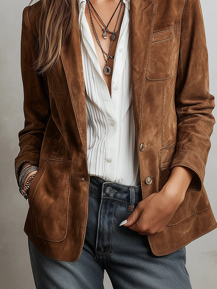 Pascale – Vintage Brown Faux Suede Blazer