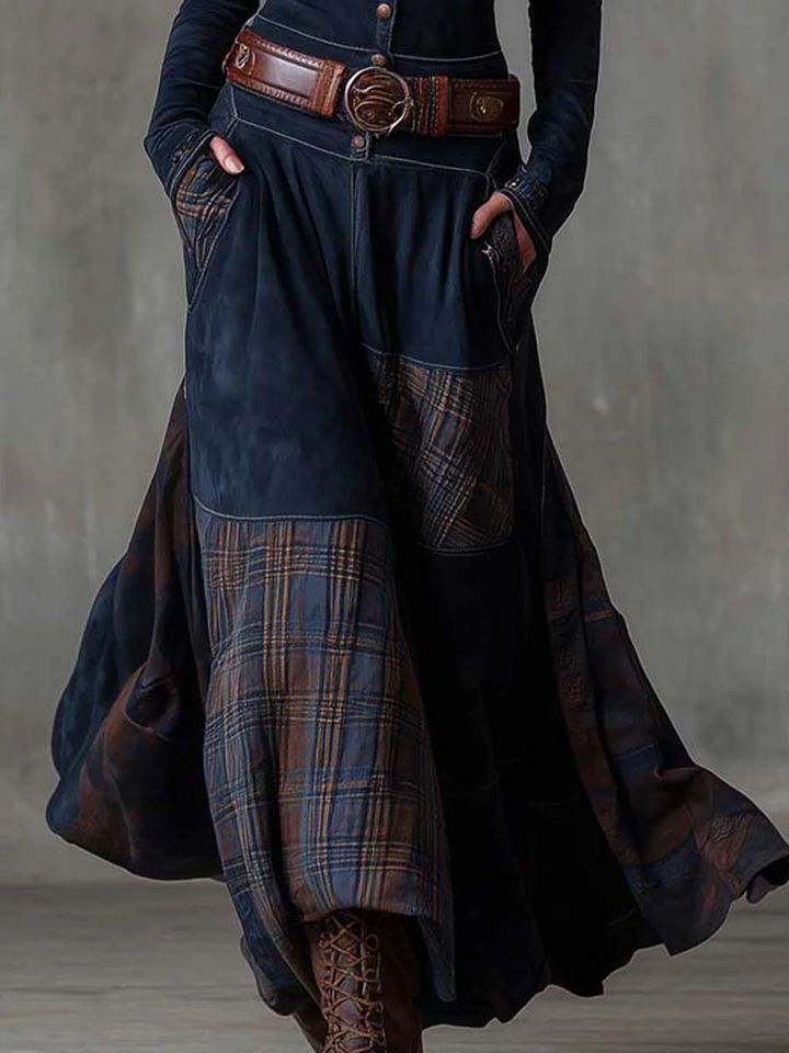 Elise | Faux Suede Patchwork Belted Maxi Dress