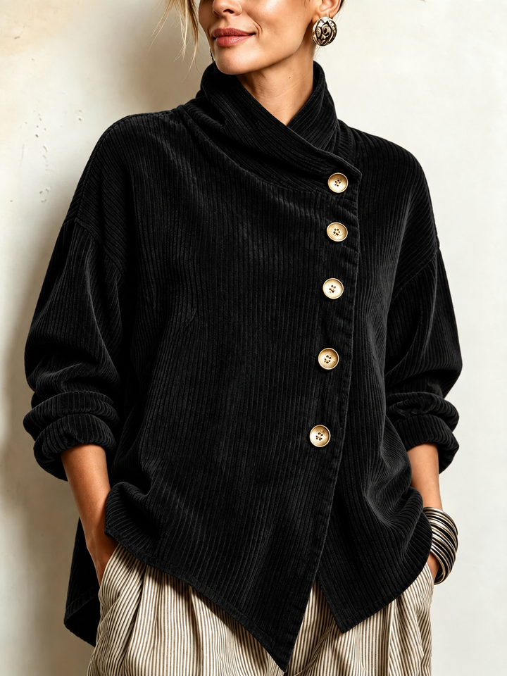 AMBER | Corduroy button-up top - Black