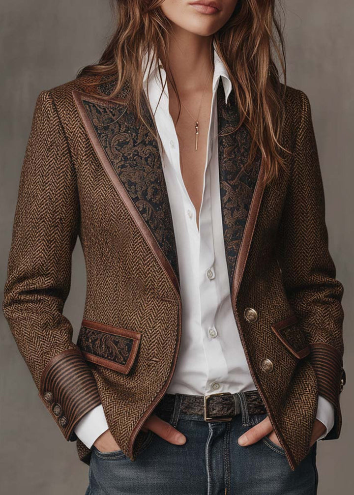 Odile – Herringbone Blazer with Embroidered Panels
