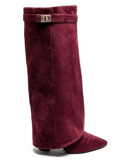 Margot – Burgundy Faux Suede Knee-High Boots