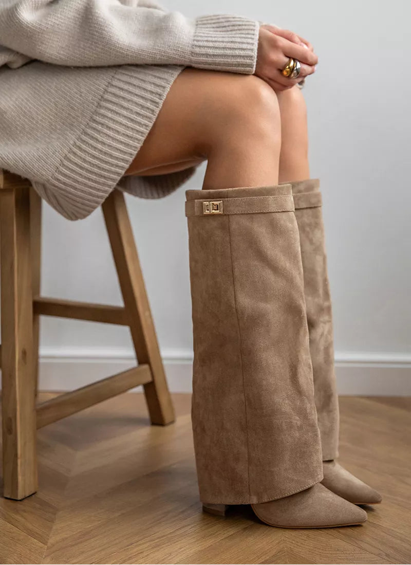Anaïs – Faux Suede Knee-High Boots with Cuff