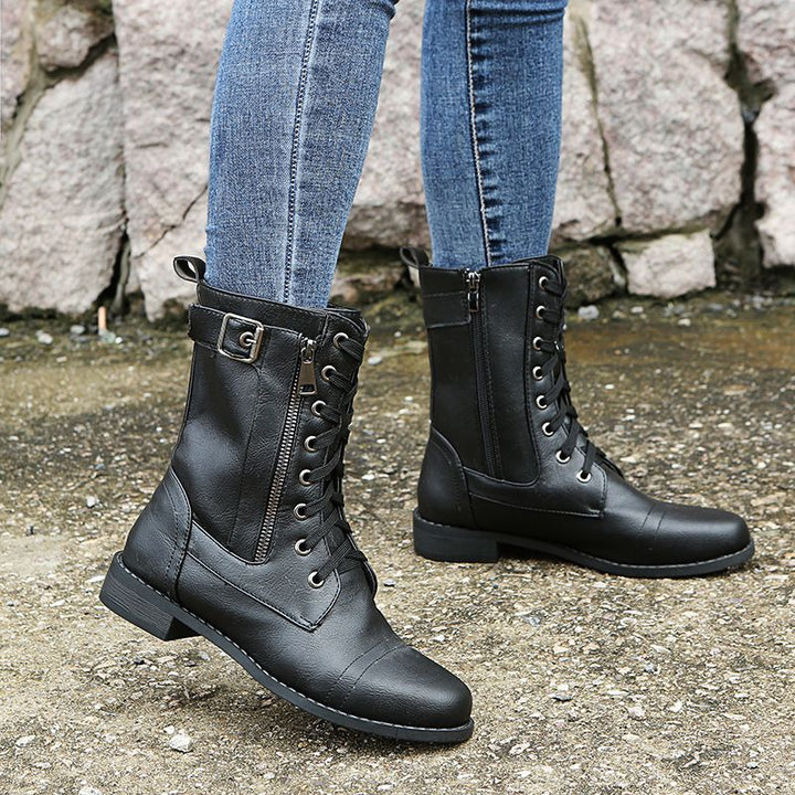 Nathalie – Lace-Up Ankle Boots with Side Zip