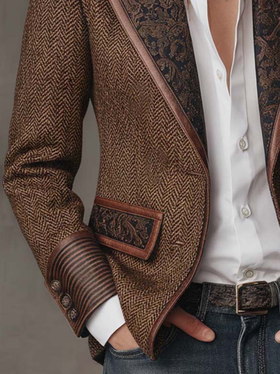 Odile – Herringbone Blazer with Embroidered Panels