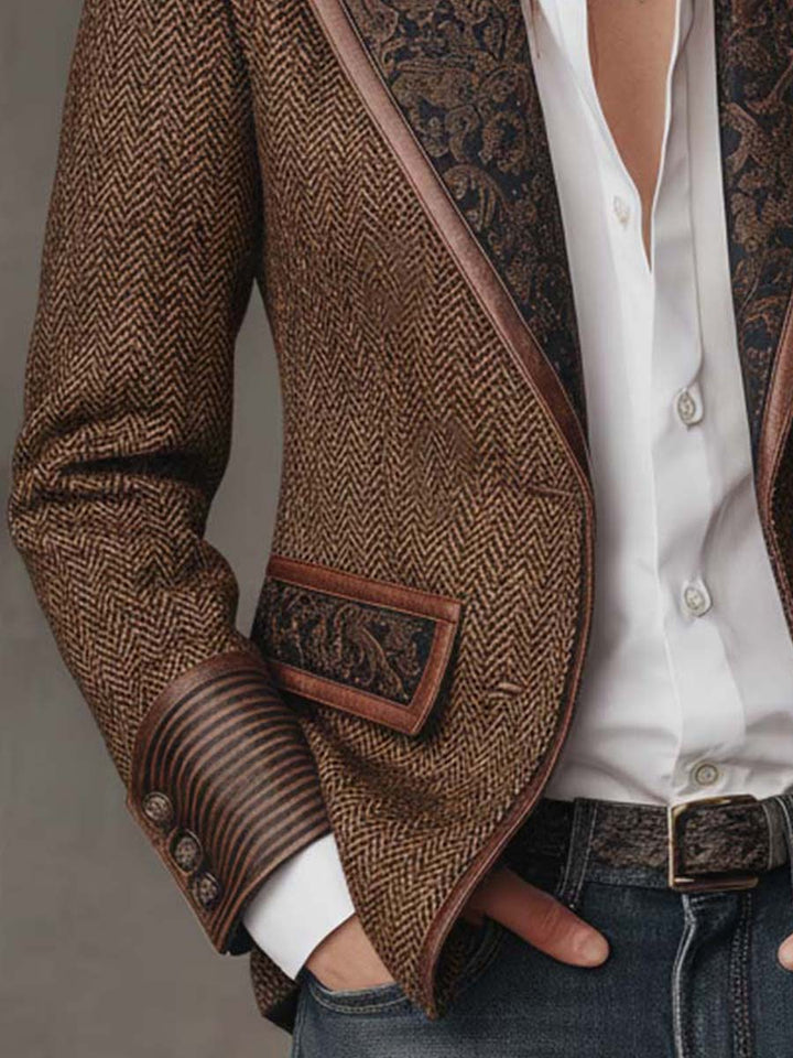 Odile – Herringbone Blazer with Embroidered Panels